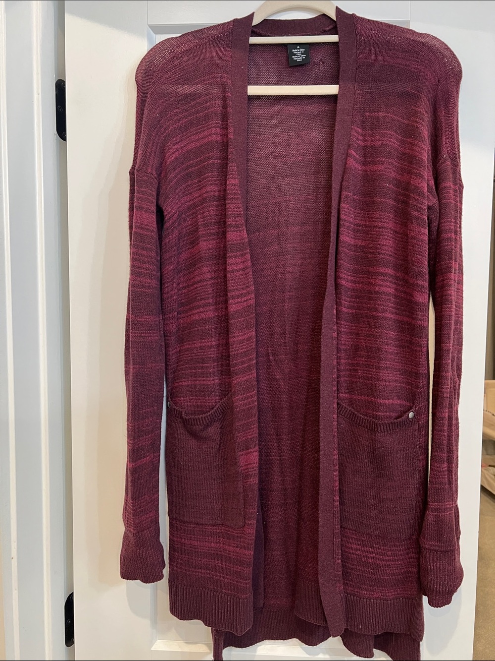 Calvin Klein Jeans Maroon Heathered Open-Front Cardigan